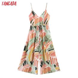 Tangada Women Vintage Floral Playsuits Adjustable Spaghetti Strap Sleeveless Rompers Ladies Summer Casual Chic Jumpsuits 1M21 210609