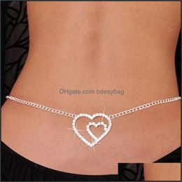 Belly Chains Body Jewelry Gorgeous Wedding Chain Sier Tone Heart Butterfly Rhinestone Waist Dance Gifts Bridal Drop Delivery 2021 Eoigt