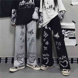 HOUZHOU Vintage Wide Leg Pants Winter Fashion Harajuku Print Trousers Women Loose Casual Korean Style High Waist 210925