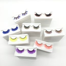 Wholesale Colored Faux Mink Eyelash Red Yellow Green Purple Thick Eyelashes Luxury Colorful Natural Cosplay Eye Lashes with Packaging Box