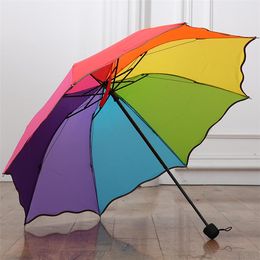 Colourful Rainbow Colour Rainy Telescopic Umbrella 8 Ribs Three-Folding falbala Rain Umbrellas #656