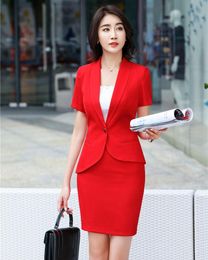 Women's Suits & Blazers Summer Formal Red Blazer Women Skirts Ladies Work Wear Business Clothes OL Styles