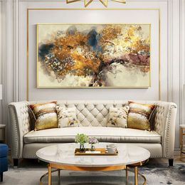 Hand Painted Oil On Canvas Abstract Textured Brown Trees With Yellow Leaves Wall Art Painting For Modern Home Decor 210310