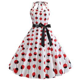 Casual Dresses 2021 Vintage Dress 50s 60s Polka Dot Print Sleeveless Summer Sexy Halter Party Rockabilly Swing Robe Femme Plus Size