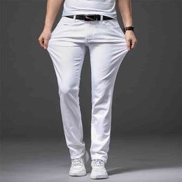 Autumn Men's Stretch White Jeans Classic Style Slim Fit Soft Trousers Male Brand Business Casual Pants 210723