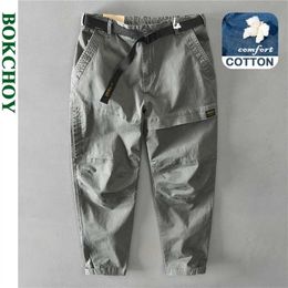 Autumn and Winter Men Cotton Solid Color Loose Casual Safari Style Pants Pocket Army Green Workwear GML04-Z331 211110