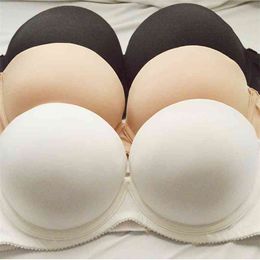 YANDW Nude Black White Self Adhesive Magic 1/2 Cups Smooth Push Up Halter Strapless Sexy Bras Women 70 75 80 85 90 A B C D 210728