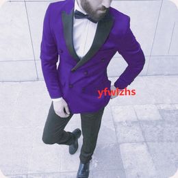 Handsome Double-Breasted Groomsmen Peak Lapel Groom Tuxedos Men Suits Wedding Prom Man Blazer ( Jacket+Pantst+Tie) Y320