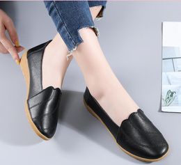 2021 cowhide tendon-soled shoes comfortable non-slip women's casual soft-soled peas shoes wedge flat single lazy shoes 35-41