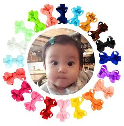 2 20 inch Baby Bow Hairpins Small Mini Grosgrain Ribbon Bows Hair grips children Girls Solid Clips Kids Accessories colors