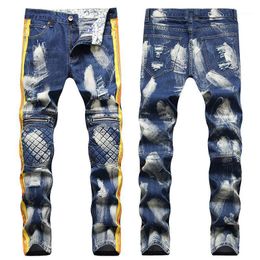 Jeans da uomo 2021 Doratura a tre colori Bordo a tre colori MA QI POINT KNEE Sponge Sponge Pad Decorazioni con cerniera