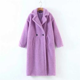 Autumn Winter Women Purple Teddy Coat Stylish Female Thick Warm Cashmere Jacket Casual Girls Streetwear 211110