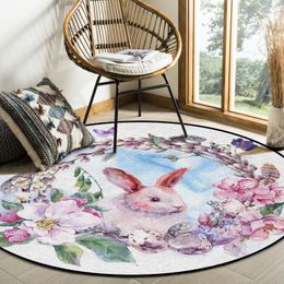 Carpets Flower Butterfly Watercolor Round For Bed Room Non-slip Rugs Living Entrance Mat Circle Rug