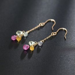 Dangle & Chandelier DMBS307 14k Gold Injection Color Sapphire Earrings Genuine Gemstones Long Ran For Girlfriend Gift