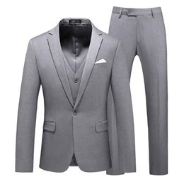 grey slim fit prom suits Canada - Men's Suits & Blazers Classic Fashion Mens 3 Piece Suit For Wedding Groomsmen Slim Fit Prom Tuxedo Black Grey Business Pant