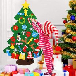 Kids DIY Felt Christmas Tree and self-adhesive Ornaments Children New Year Gifts for Christmas 2021 Wall Hanging Decoration Y201020