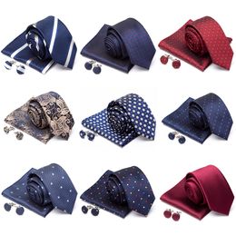 Groom Tie Cravat Cufflinks Set Necktie Fashion Stripe Jacquard Ties Men Party Gift Wedding Dress Handkerchief Accessories