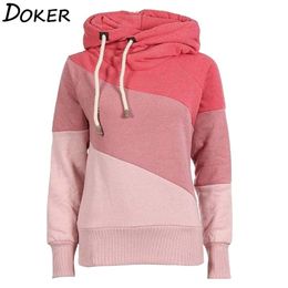 Women Hoodie Sweatshirts Autumn Winter Fahion Patchwork Long Sleeve Plus Size Ladies Pullovers Casual Warm Hooded Tops 210805