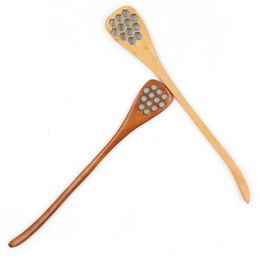 Cute Wood Carving Kitchen Flatware Honey Stirring Spoons Honeycomb Carved Honey Dipper