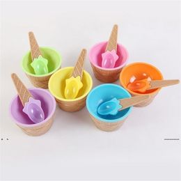 NEWKids Ice Cream Bowls Tools Cup Couples Bowl Gifts Dessert Container Holder With Spoon Children Gift Supply FWB7518