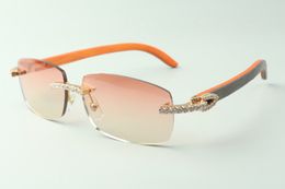 Direct sales endless diamond sunglasses 3524026 with orange wooden temples designer glasses, size: 18-135 mm