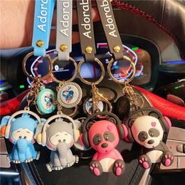 New Creative Rock Music Elephant Keychain Cartoon Classic Panda Animal Key Chian Holder For Women Bag Pendant Gift Car Keyring G1019