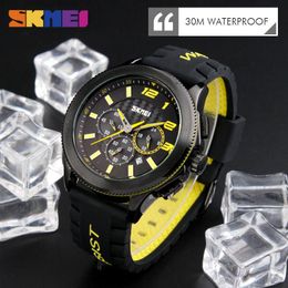 2024SKMEI Men Quartz Watches Fashion Casual Silicone Strap Wristwatches 30M Water Resistant Stopwatch Complete Calendar Watch 9136