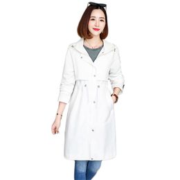 Trench coat women white plus size loose spring autumn fashion casual slim long sleeve hooded windbreaker feminina LR819 210531
