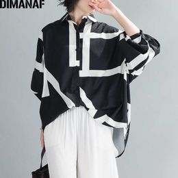 DIMANAF Summer Oversize Women Blouse Shirts Office Lady Tops Tunic Casual Loose Striped Batwing Sleeve Clothing Button Cardigan 210721