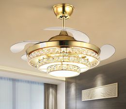 Nordic Luxury Invisible Ceiling Fan Lamp Simple Modern Silver Home Decor Living Dining Room Crystal LED Ceiling Fan Lights