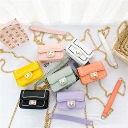 Summer girls candy colors princess handbags kids PU casual one shoulder purse children small square bag chain messenger bags