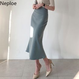 Neploe Office Lady Skirts Women Solid Zipper Fly Bodycon Skirts Ladies Fashion Casual Mid Calf High Waist Jupe Bottoms 1C092 210309