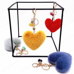 Heart Pompoms Keychain Plush Balls Key Chains Decorative Pendant For Women Girl Bag Accessories Keychains Car Fashion Keyring