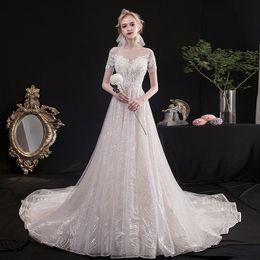 Simple Wedding Dresses With Jewel Off-shoulder Sequins Appliqued Race Vintage Ball Gown Wedding Dress Custom Made Vestidos De Novia