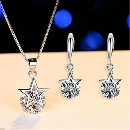 Crystal Womens Necklaces Pendant fashion silver jewelry star stud Set gold plated