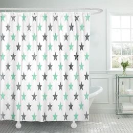 Shower Curtains Colorful Watercolor Pattern Seafoam Blue And Acryl Silver Stars Curtain Waterproof Fabric 60 X 72 Inches Set With Hooks