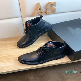 fashion-Men Classic Genuine Leather Ankle Boots Work Casual High Top Sneakers Men's Designer Lace Up Boots