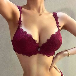 2020 french underwear set female cotton push up sexy lace bra and panties sets for women plus size sexy lingerie white red X0526