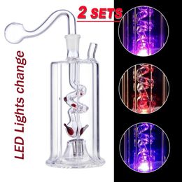 LED Glass Hookah Smoking Pipe Smoke Shisha Diposable Glass Pipes Oil Burner Ash Catchers Bong Percolater Bubbler Tobacco Bowl Accessories Cool Gifts