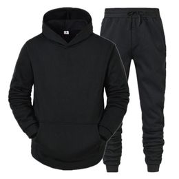 Men's Tracksuits Loose Sweater And Trousers Two-piece 2021 Autumn Winter Cross-border Men Women Casual Blank Solid Colour Suit