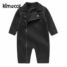 Kimocat Newborn Boy Clothes Long Sleeve Spring Autumn Gentleman Suit Collar Baby Hoodie Jumpsuit Infant Rompers 210309