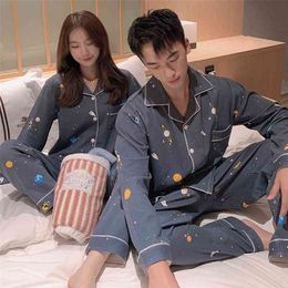 SLPBELY Couple Pajamas Set Homewear Spring Cartoon Starry Sky Long Sleeve Men And Women Pyjamas Lovers Sleepwear Home Clothing 210809