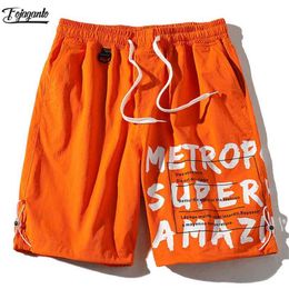 FOJAGANTO Summer Casual Shorts Men Brand Men's Fashion Wild Beach Letter Print Trend Knee Length Pants Male 210716