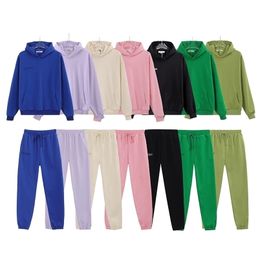 Autumn Solid 100% Cotton Hoodies set Hooded Sweatshirts Track Pants Joggers Sweatpants Two Pieces Tracksuits 211206