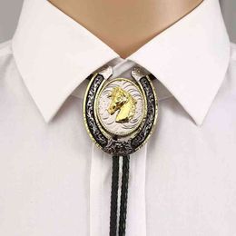 U shape gold 3D eagle horse animal bolo tie for man cowboy western cowgirl lather rope zinc alloy necktie Vintage color