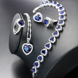 Earrings & Necklace Zlxgirl Jewellery High Quality Blue Love Heart Cubic Zircon With Earring Ring Bracelet Sets Brand Wedding Bijoux