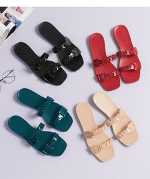 2020 collection womens open toe jelly flat slippers girls fashion Rubber chain slide sandals size euro 35-40