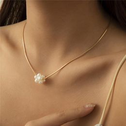 Pendant Necklaces Simple Pearl Bead Flower Necklace For Women Girl Metal Geometric Chain Choker Neclaces Party Jewelry Collares