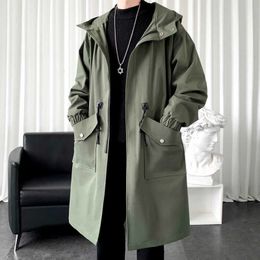 Hybskr Spring Autumn Men's Jacket Long Trench Coat Oversized Solid Colour Men's Mantle Big Pocket Fashion Hoodie Men's Clothing 211011