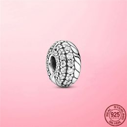 925 Sterling Silver Zircon CZ Pave Snake Chain Pattern Clip Stopper Charm fit Pandora Bracelet Bangle Silver 925 Jewellery Making Q0531